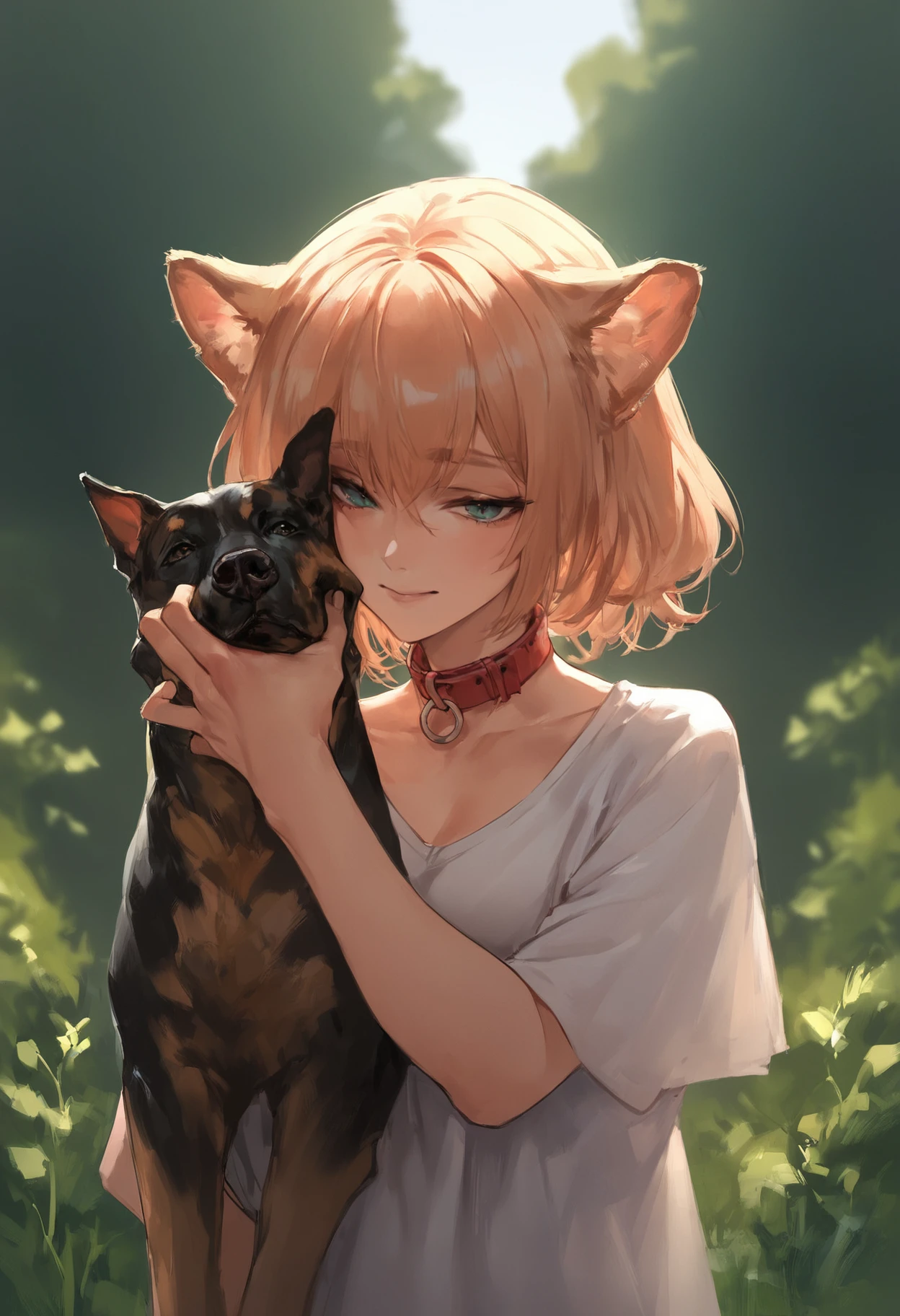 zPDXL, hi res
BREAK 1girl, catgirl, domestic dog, outside, sunlight, playing, joy, collar, petting
<lora:leander_ponyXL_v10:0.6> <lora:scoreSlider_ponyXL_v10:1> <lora:polki_ponyXL_v10:0.8>