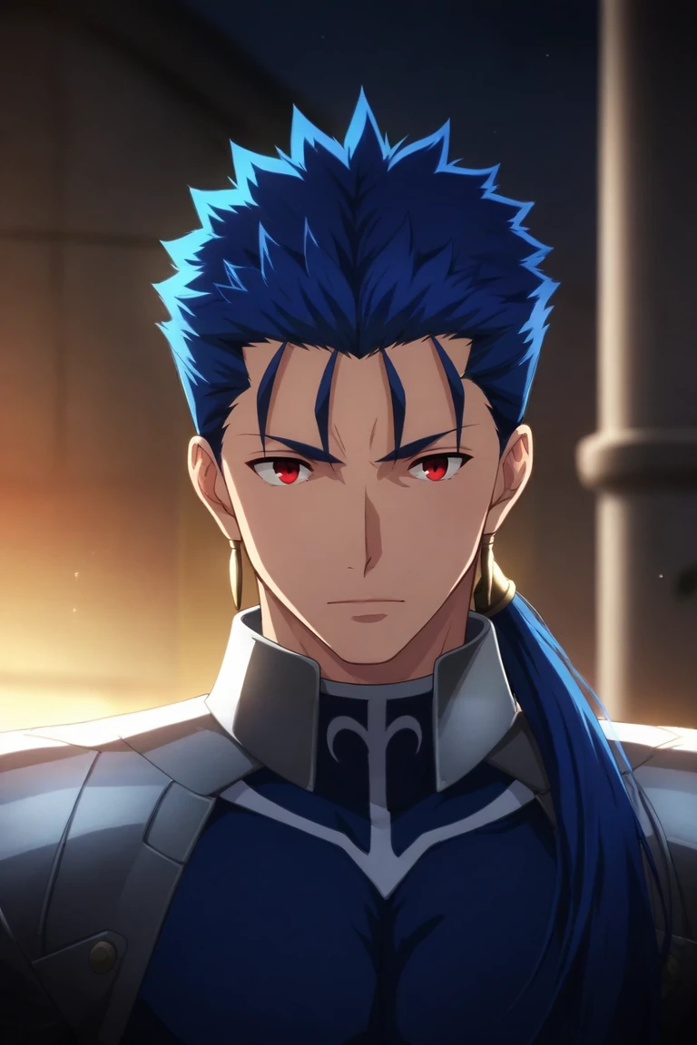 score_9, score_8_up, score_7_up, source_anime, rating_safe, , (realistic:0.6), , , depth of field, 1boy, solo, male focus, <lora:lancer_fsn_pony:0.86>, lancer_fsn, blue hair, red eyes, long hair, ponytail, spiked hair, , , , french costume, The Tower of Oblivion: A stronghold where forgotten secrets and dark magic are hidden, , <lora:sdxl_lightning_8step_lora:1>