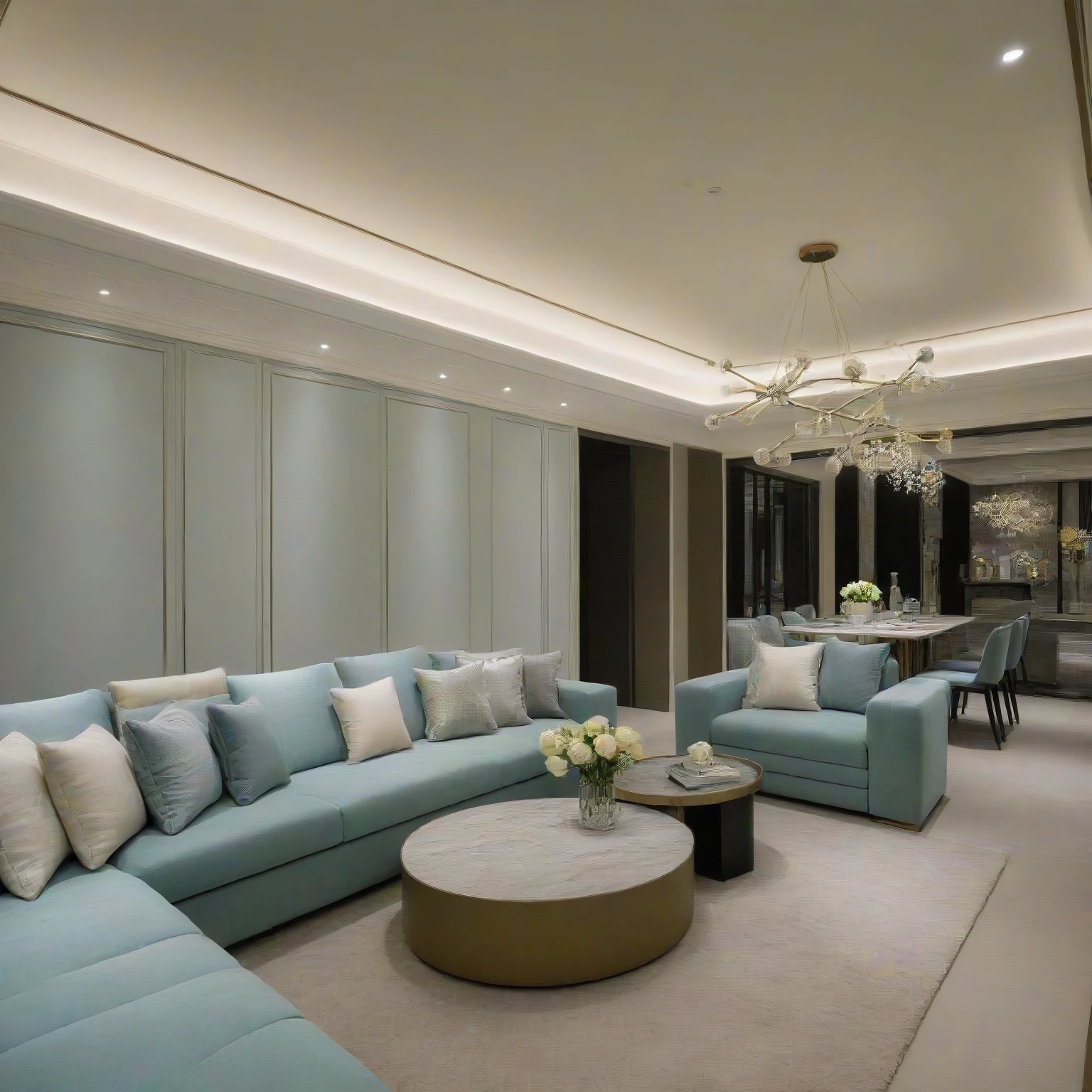 <lora:JJsAffordableLuxury_XL:1>, ((Affordable Luxury)), ((masterpiece)), ((best quality)), scenery, real world location, realistic, high detailed,, soft lighting, (indoor) , no human, window, ((sofa)), pillow, table, television, ceiling light, carpet, curtain, chair, flower,