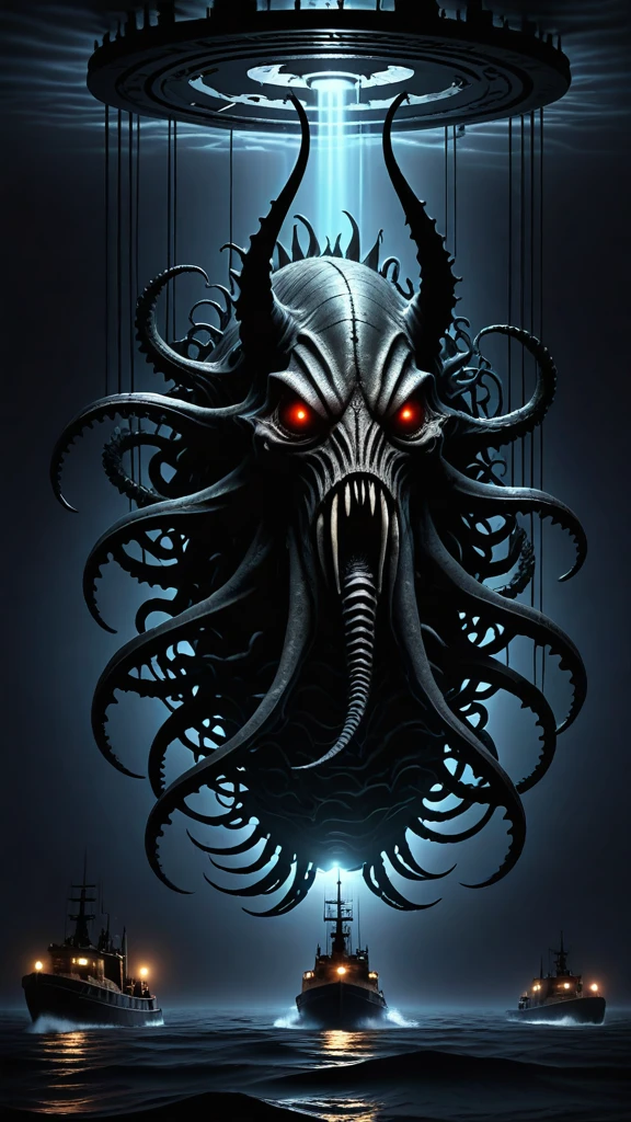 <lora: l30_xl1:20> best quality, high quality, detailed schematic, (realistic, photorealistic, absurdres:1.2), complex, (l30_1 chaos:1.3), dark water, deep ocean, macabre, darkness, creature, shadows imax