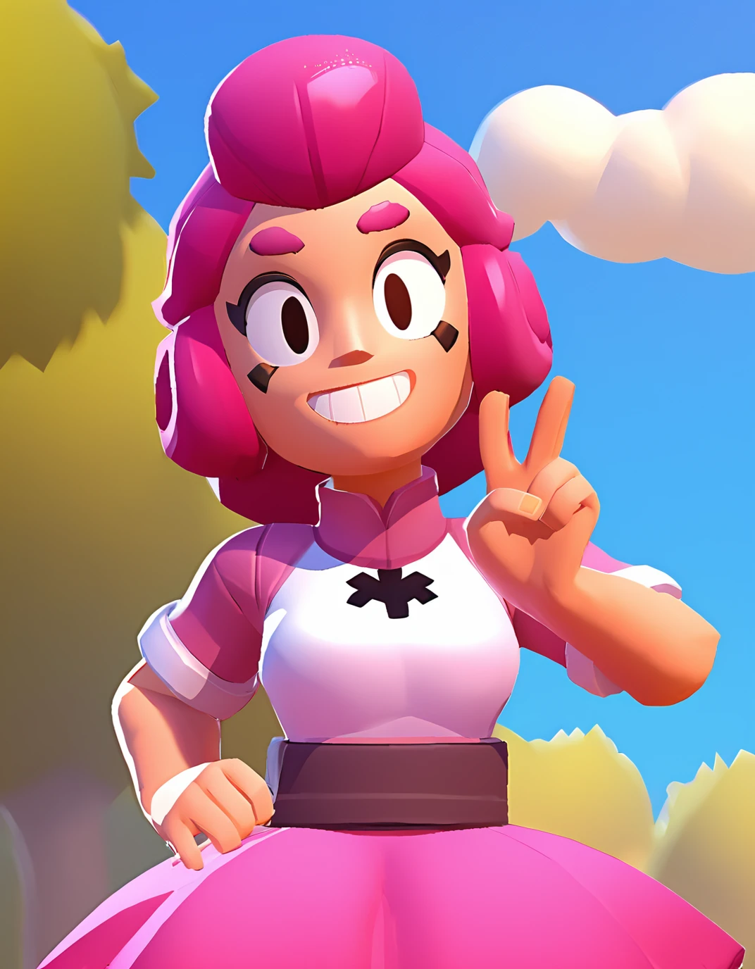 score_9, score_8_up, score_7_up, score_6_up, score_5_up, score_4_up BREAK
1girl, half body, pink dress, large smile, V, park background, blue sky, from bellow, brawl, rating_questionable <lora:brawl:0.85>