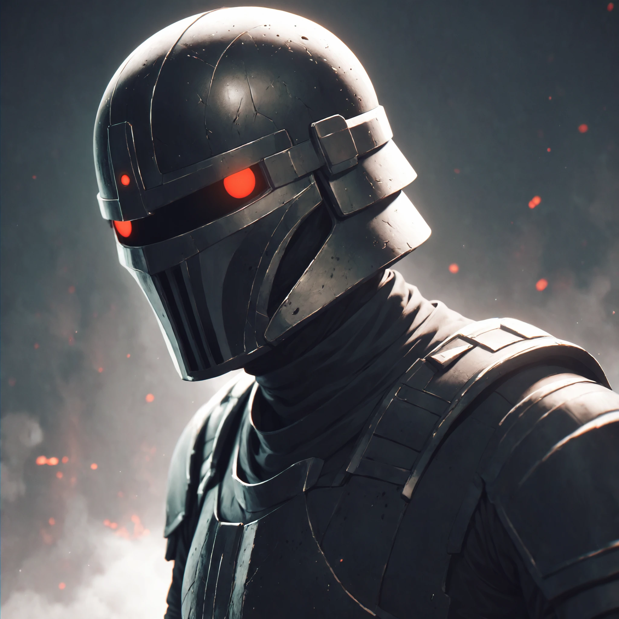 score_9, score_8_up, score_8, score_9, male, dark knight, bulky, heavy, faceless helmet, sith, star wars, dark red and black theme, rugged armor, ruined space station,