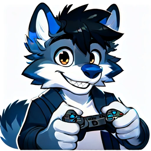 controller, furry, smile, white background, kirawislow