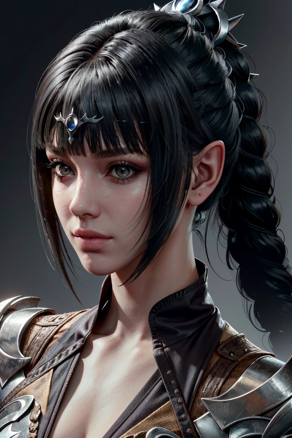 ((ultra detailed, masterpiece, absurdres))
 <lora:BGShadowH:0.8>
BGShadowH, 1girl, black hair, blunt bangs, braid, tiara, hair ornament, portrait