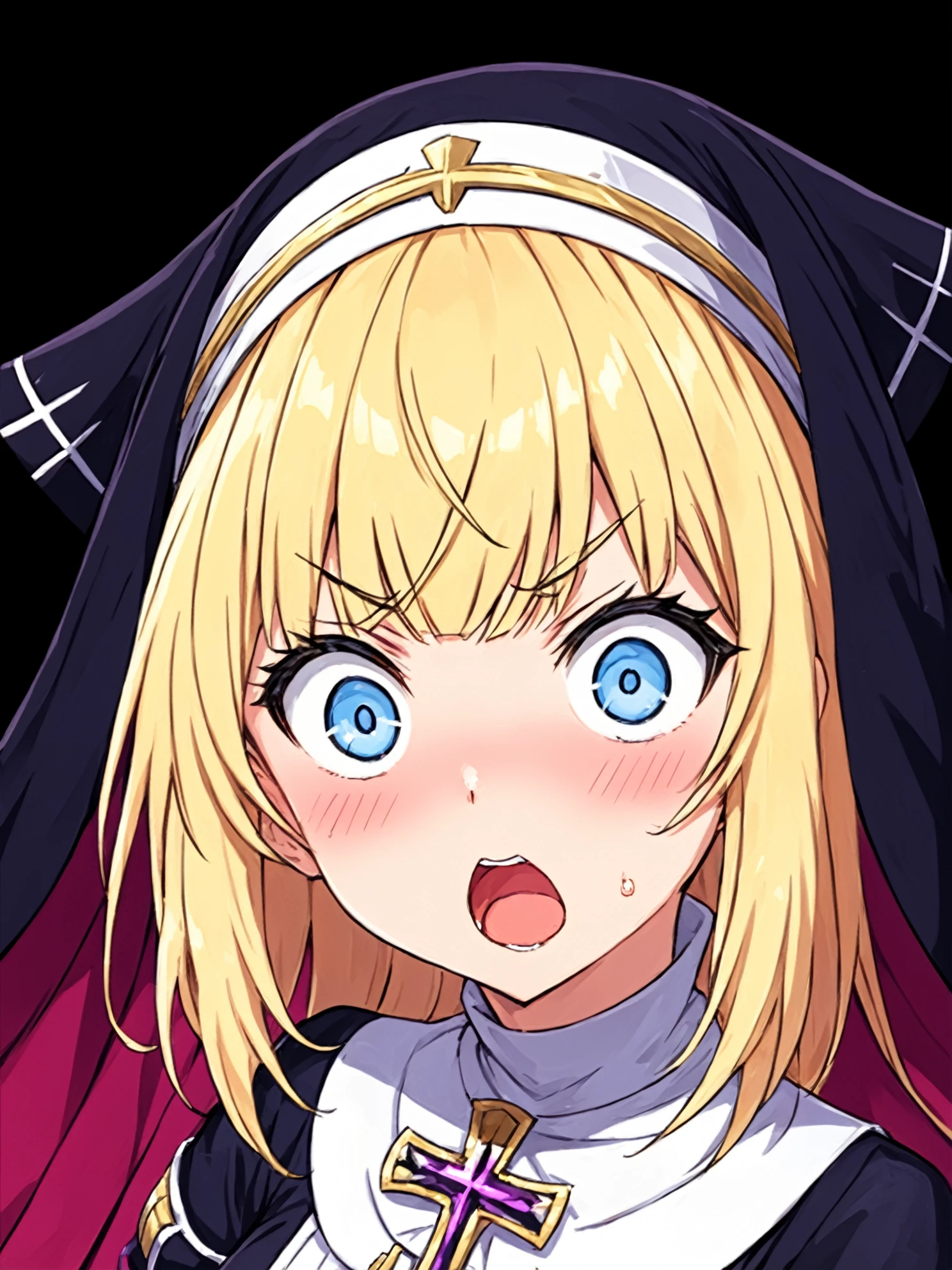 masterpiece, best quality,
(cel shading),
<lora:exorcistcharlotte.sdxl.v1:0.85>
exorcistcharlotte, solo, looking at viewer, blush, open mouth, simple background, jewelry, upper body, v-shaped eyebrows, black background, constricted pupils, wide-eyed, surprised