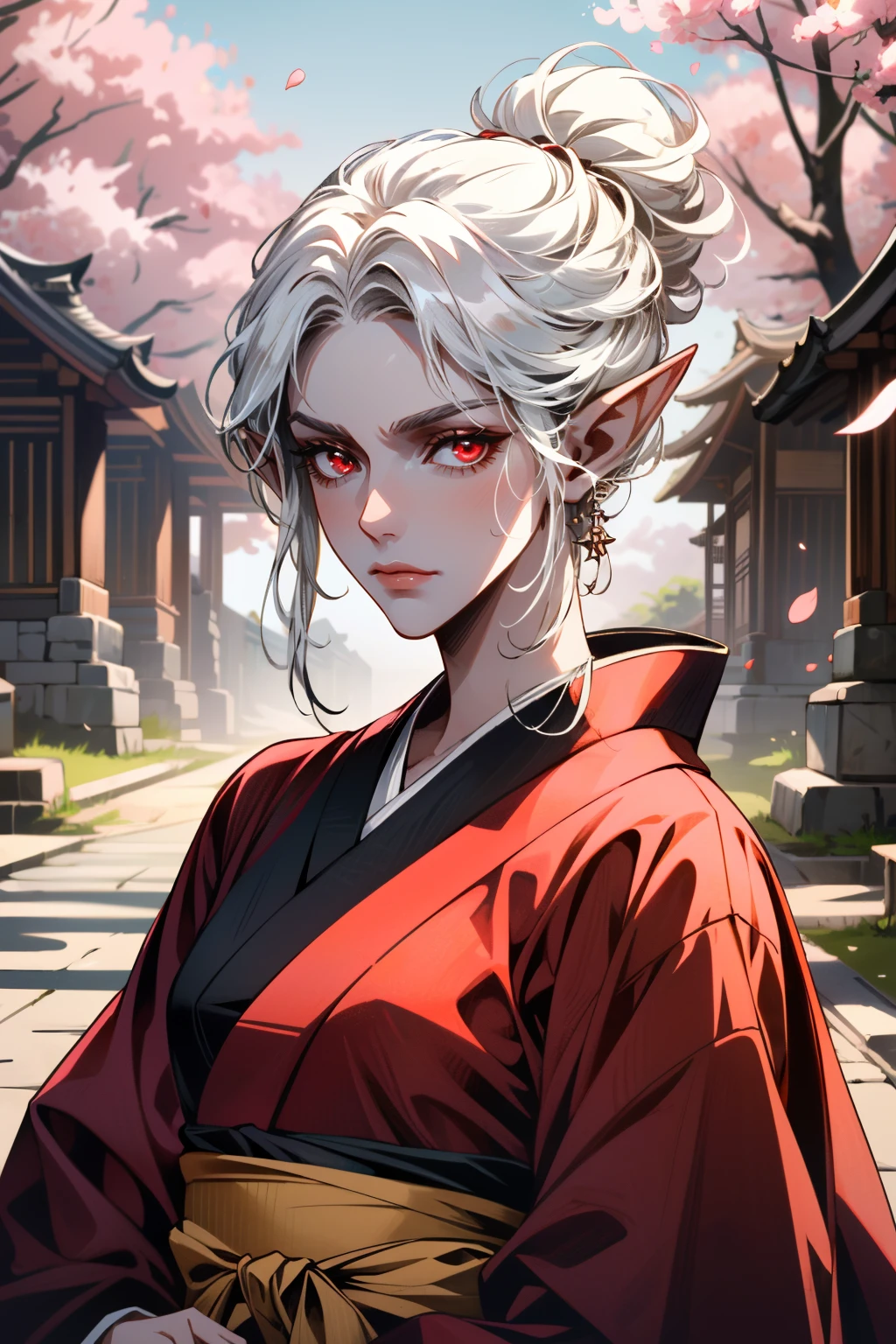 ((ultra detailed, masterpiece, absurdres))
<lora:BGMinthara:0.8>
BGMinthara, 1girl, pointy ears, white hair, red eyes, hair updo, in a traditional kimono, surrounded by cherry blossoms