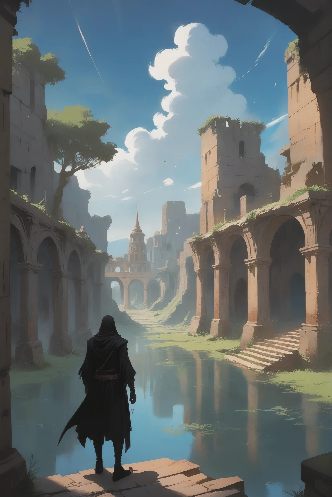 anime style, sky fantasy hamlet in a Ancient Ruins<lora:EnvyStarlightMoodyAnime01:1>