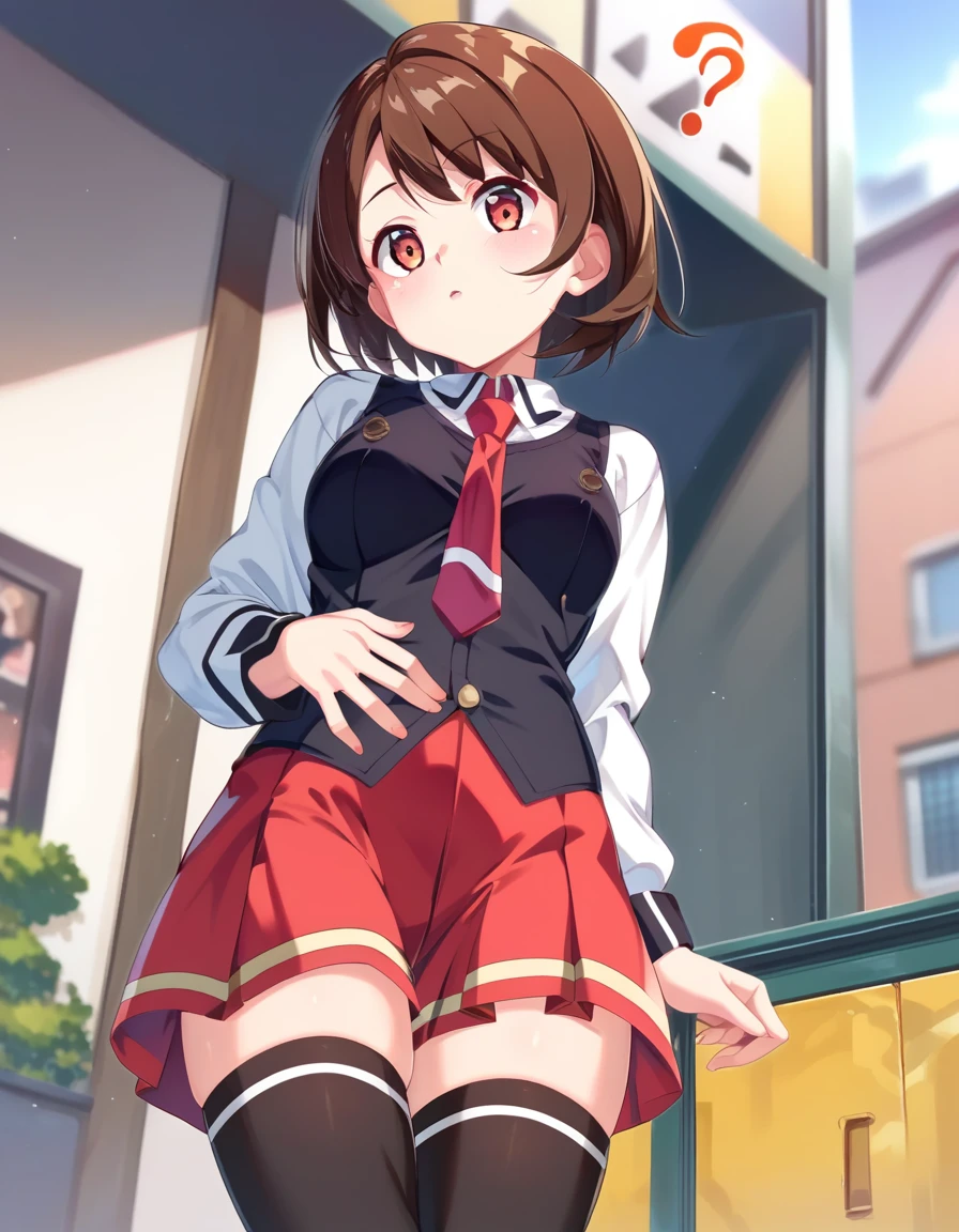 score_9, score_8_up,score_7_up,score_6_up, <lora:tanabae_kyou_style_pony6_v1-000014:1>, (gloria pokemon:0.8), looking at viewer, ?,
<lora:bible_black_uniform_xl_v3:0.8> school uniform, white shirt, black vest, black thighhighs, red skirt, red necktie