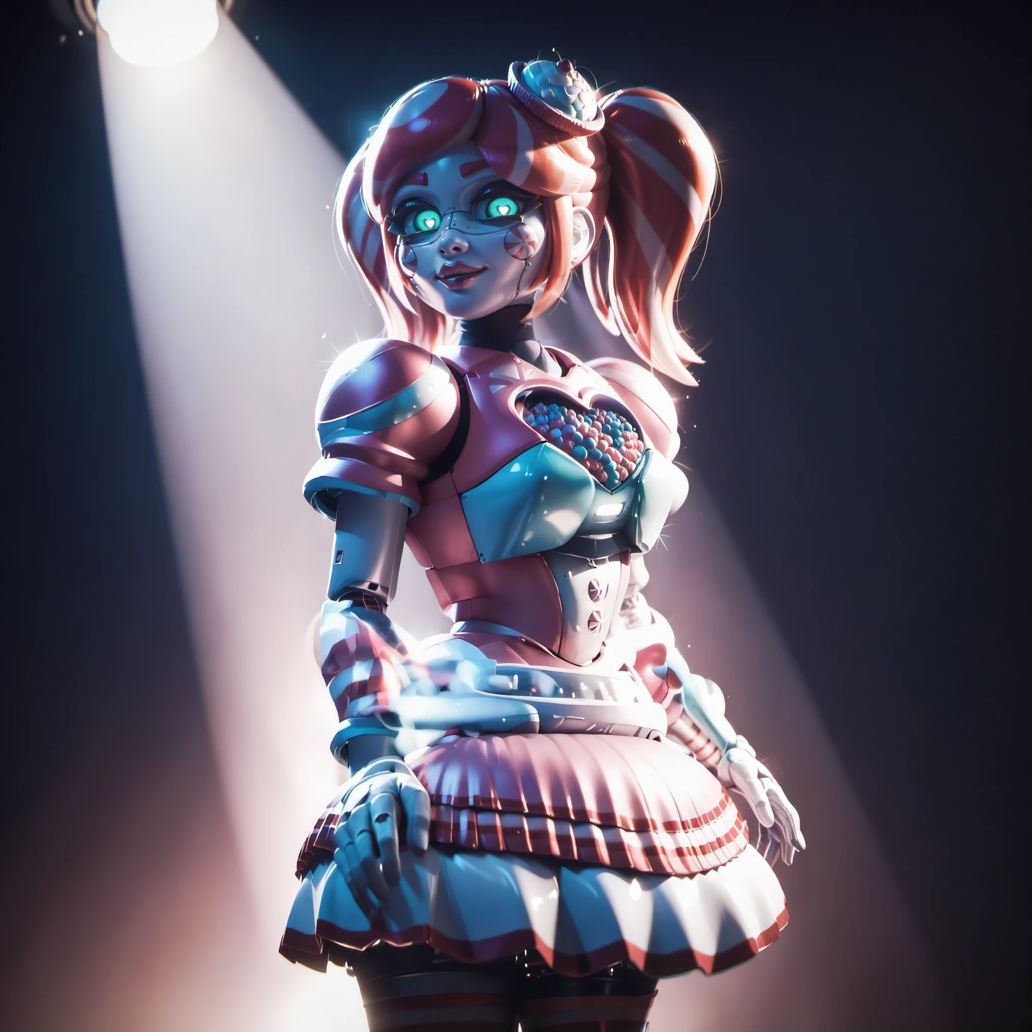 score_9, score_8_up, score_7_up,score_6_up, score_5_up, highly detailed, lighting and shadowing, high res, android, skirt, looking at the viewer, standing in a dark stage, dark stage, spotlight
<lora:kandylandPonySdxlv5:0.9>
