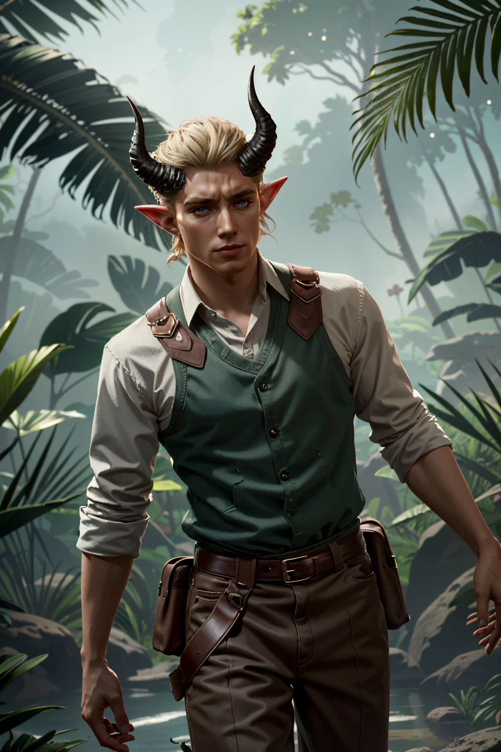 ((ultra detailed, masterpiece, absurdres))
<lora:BGDammon:0.8>
BGDammon, 1boy, short hair, blonde hair, blue eyes, horns, Tropical rainforest mist, detailed foliage, dynamic ambient light