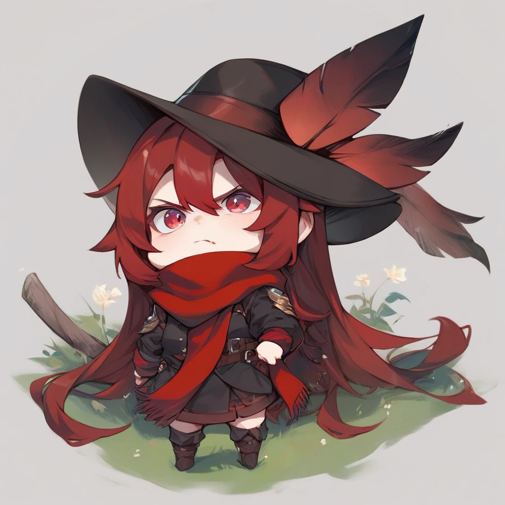 score_9, score_8_up, score_7_up, score_6_up, 1girl, red hair, hat, red scarf, chibi, white background,upset <lora:JXXLP6V1-000056:0.95>
