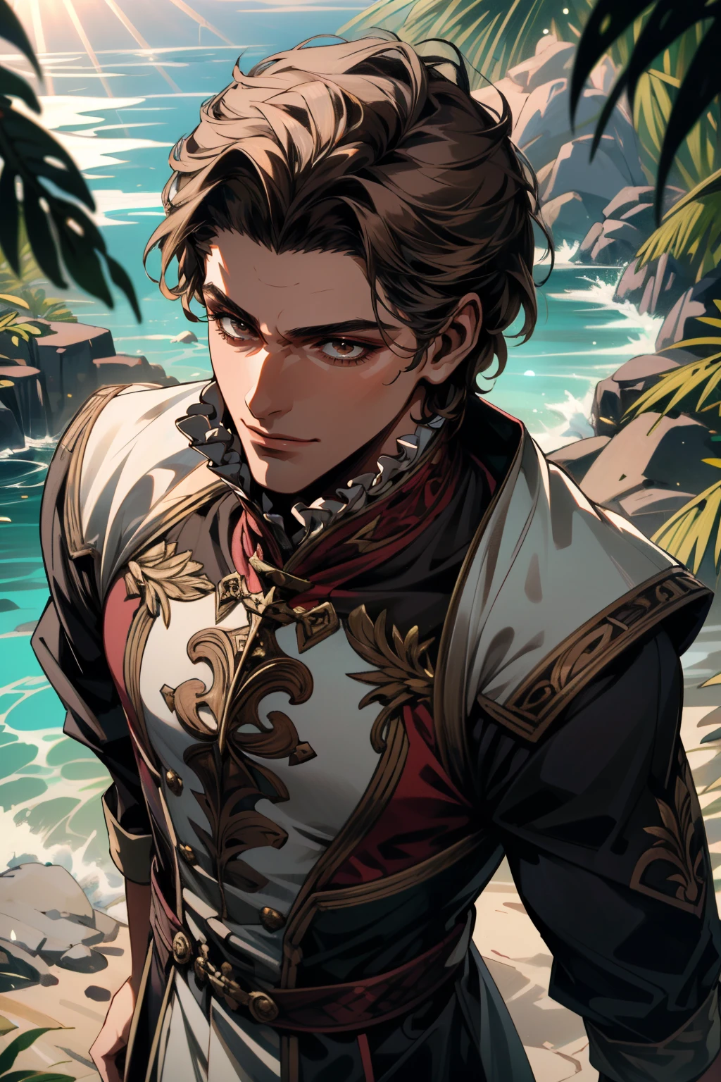 ((ultra detailed, masterpiece, absurdres))
<lora:BGRaphael:0.8>
BGRaphael, 1boy, medium hair, brown hair, brown eyes, Aerial view of tropical islands, vibrant coral formations, dynamic sunlight