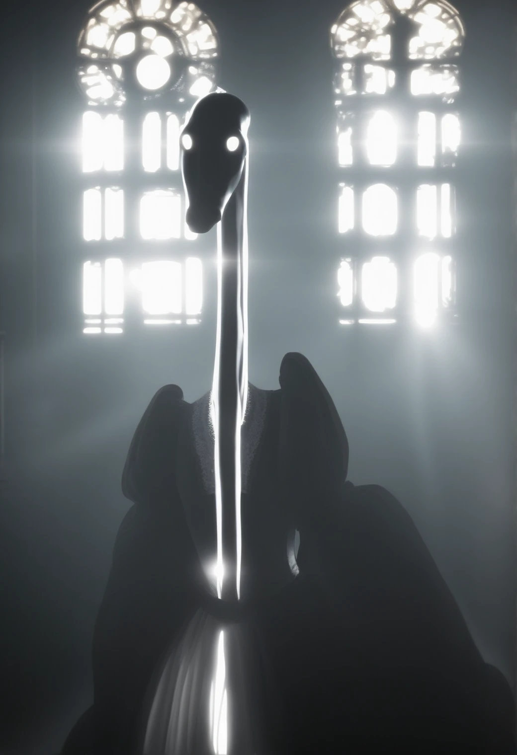 dark and moody photograph, victorian woman with long neck, dim lighting, 4k, detailed,
bokeh, window in background, white light, mental hospital,
