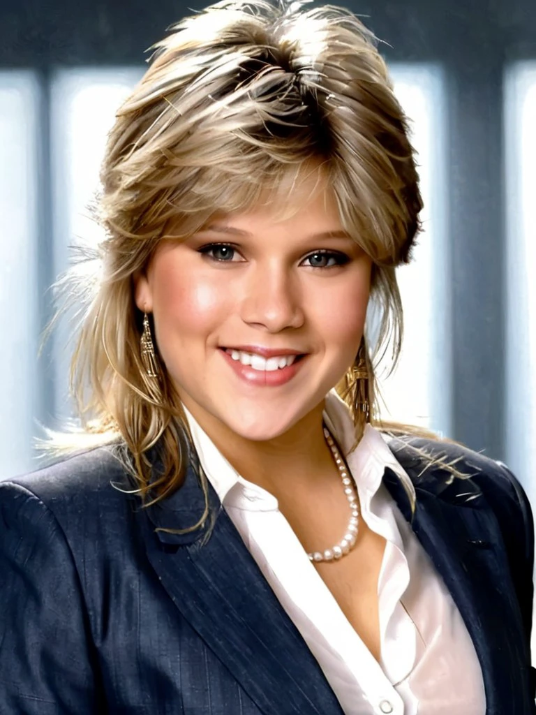 portrait of young samantha fox smiling and wearing business attire, 8k, realistic,detailed face <lora:SamFox:1.0>