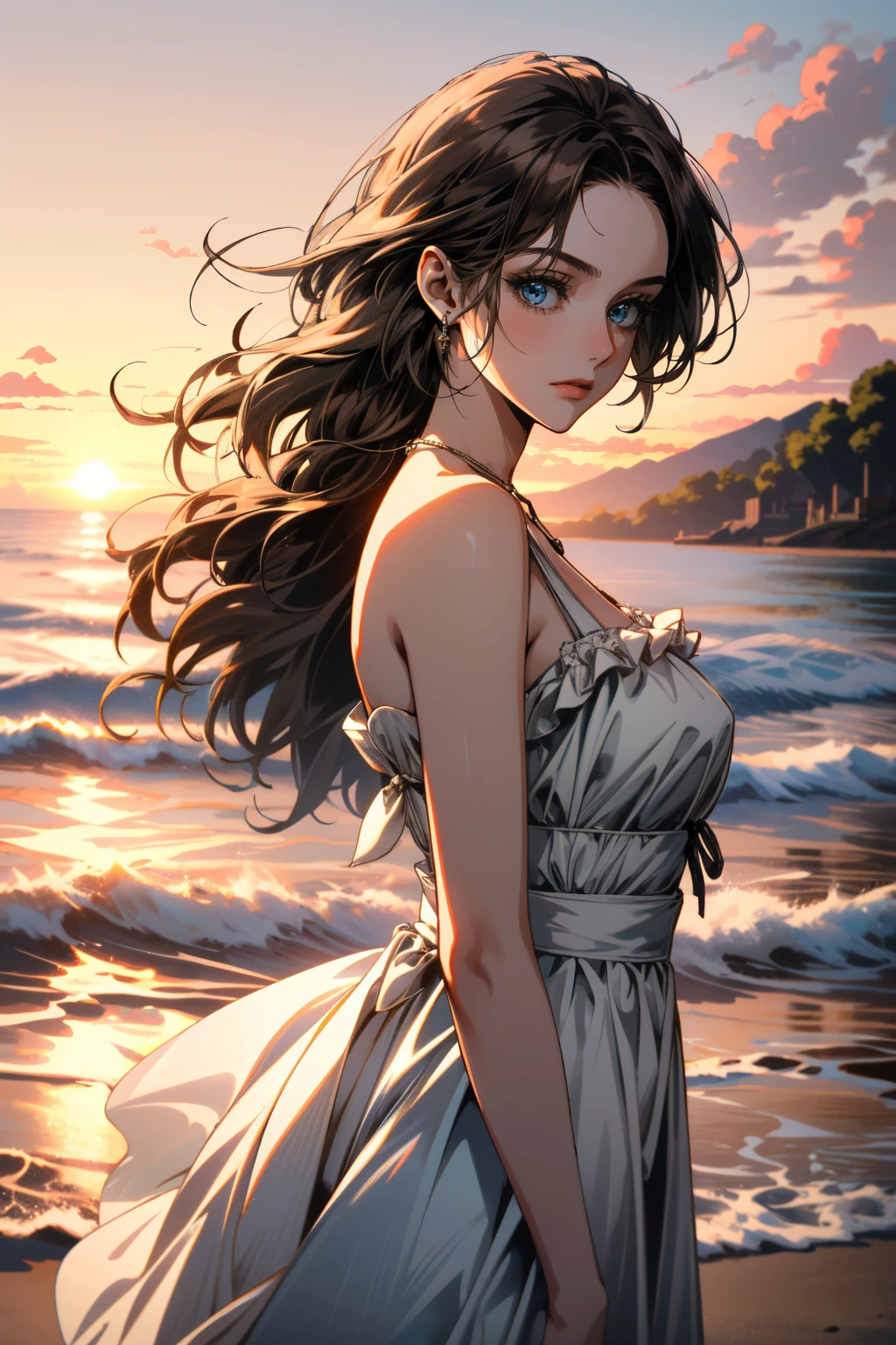 ((ultra detailed, masterpiece, absurdres))
<lora:RE2Claire:0.8>
RE2Claire, 1girl, long hair, brown hair, blue eyes, on a beach during a vibrant sunset, sundress, playing with the waves