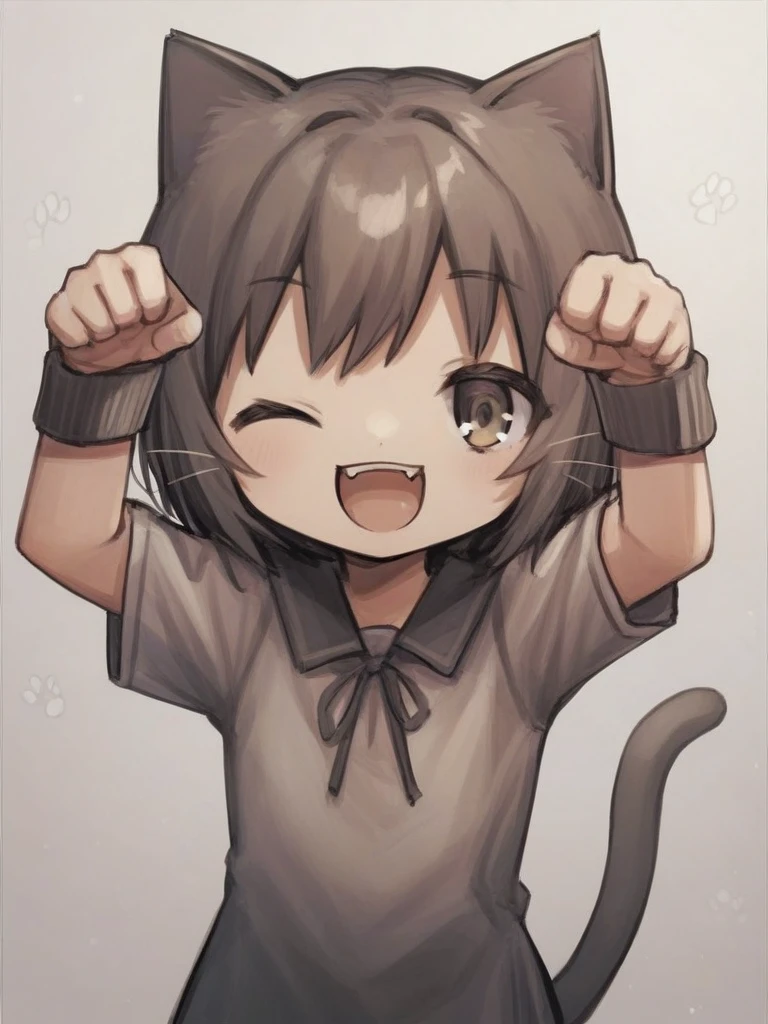 <lora:Neoki_Ohae_Nekos-PonyXL-1024px:1.0>
score_5, score_6,
1girl, solo, cat_ears, one eye closed, smile, open mouth, paw_pose