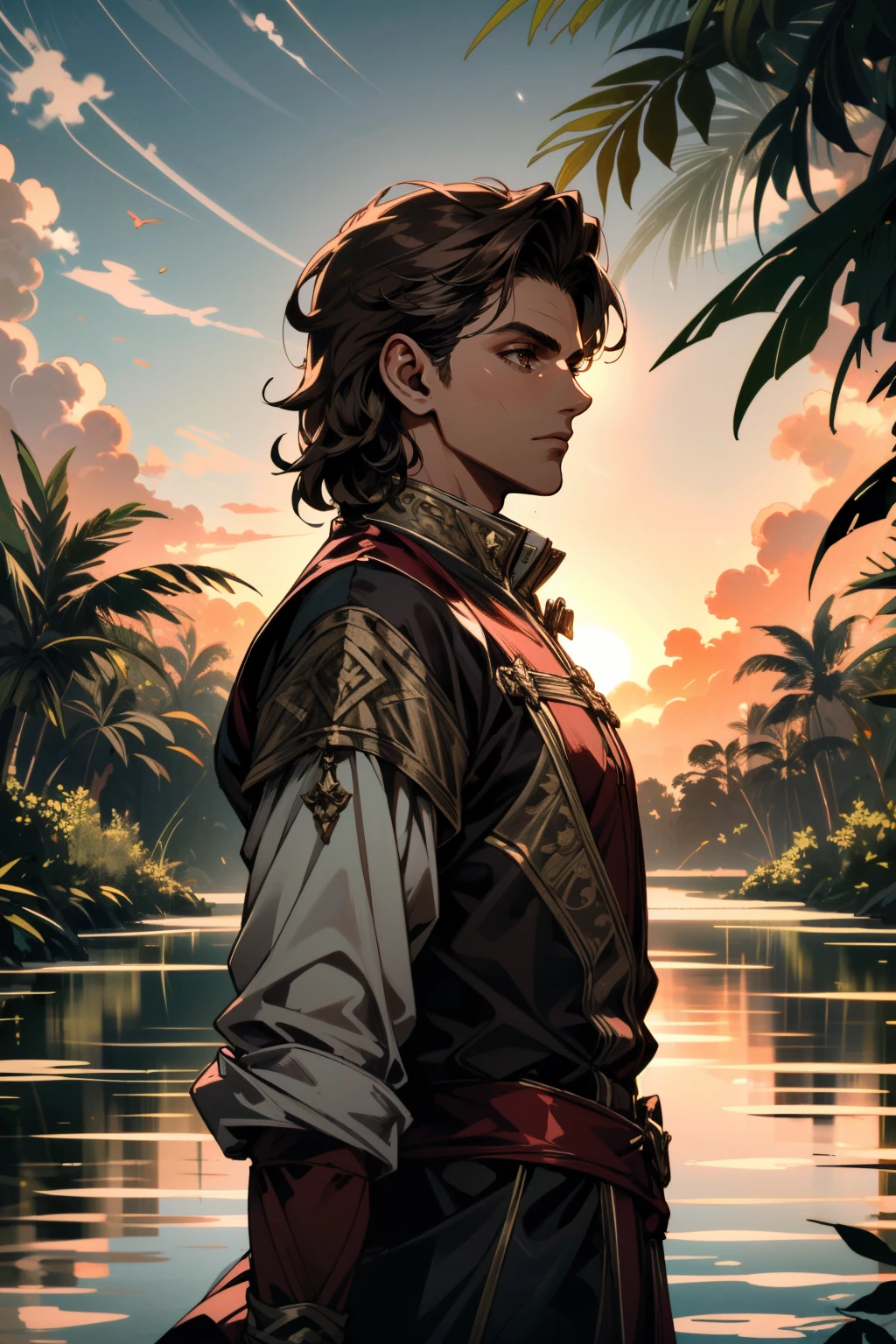 ((ultra detailed, masterpiece, absurdres))
<lora:BGRaphael:0.8>
BGRaphael, 1boy, medium hair, brown hair, brown eyes, Tropical river delta, lush mangrove trees, dynamic sunset reflections