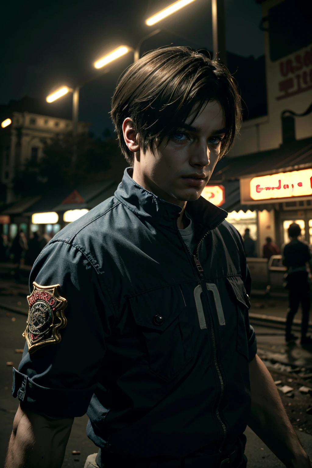 ((ultra detailed, masterpiece, absurdres))
 <lora:RE2Leon:0.8>
RE2Leon, 1boy, short hair, brown hair, blue eyes, Abandoned amusement park at night, flickering lights, dynamic lighting, eerie and unsettling