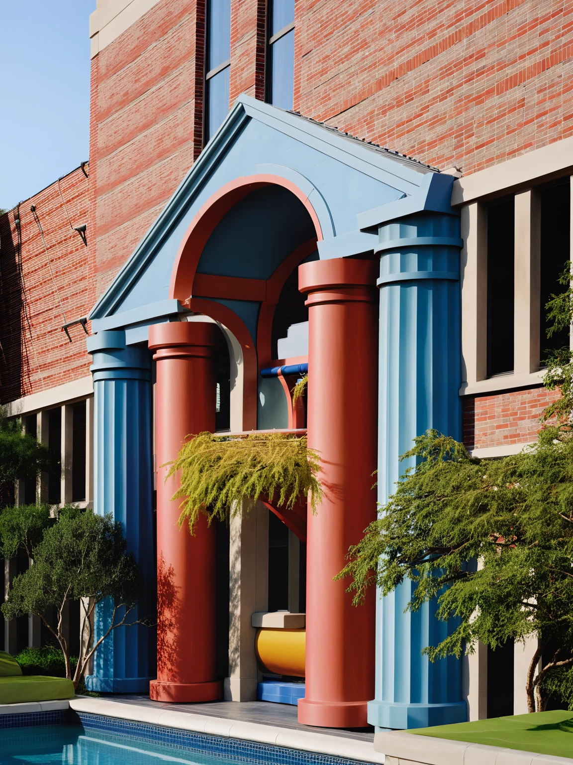 <lora:JJsPostmodernArchitecture_XL:1>, ((Postmodern Architecture)), , ((masterpiece)), ((best quality)), real world location, realistic, high detailed, (outdoor) , no human, ((building)), wall, tree,