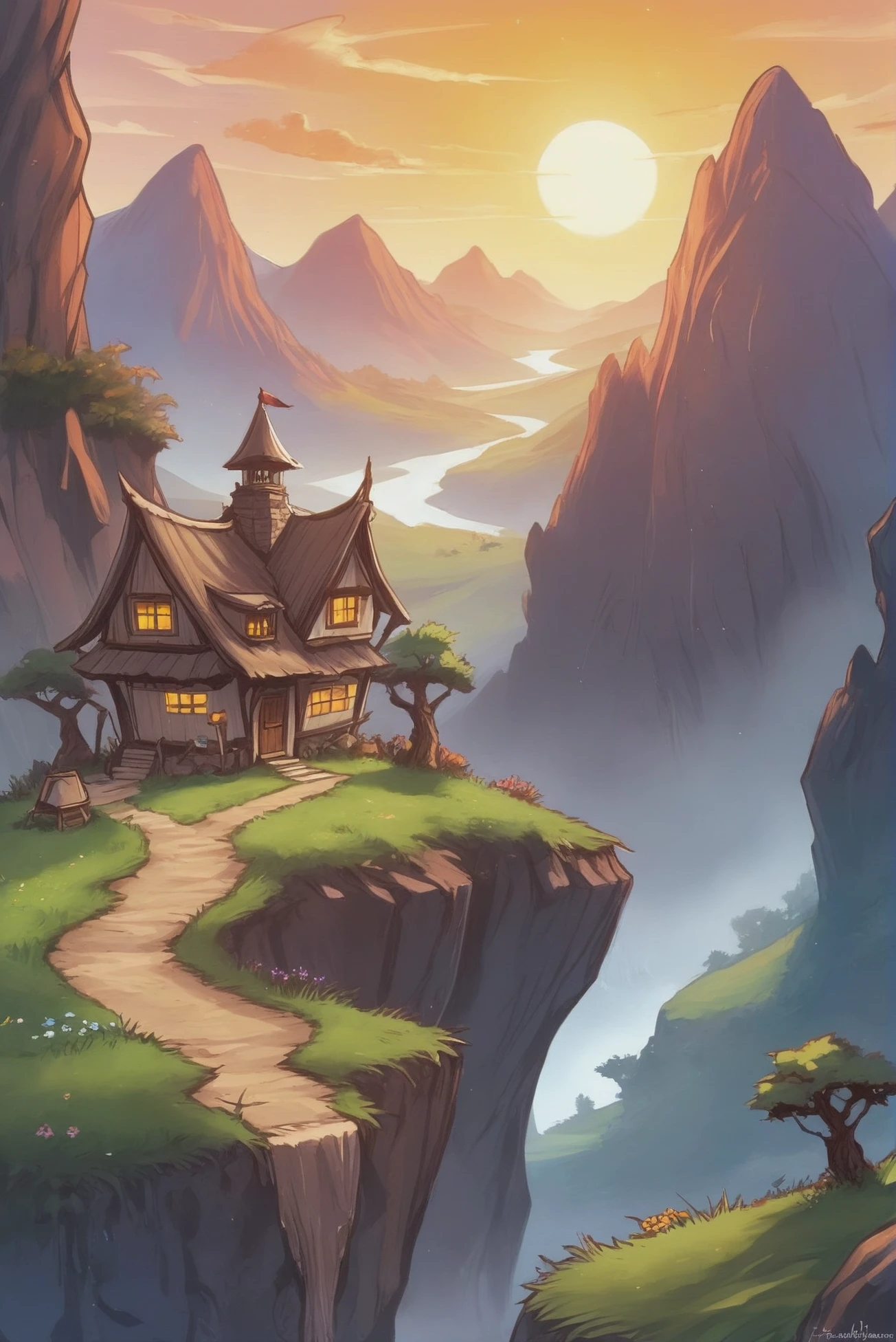anime digital painting, Gnome Hills<lora:EnvyStarlightAnime04:1>
