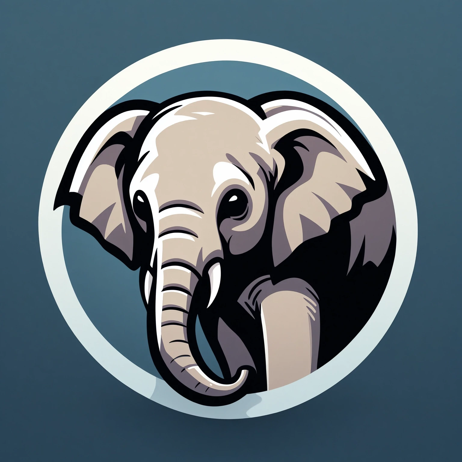round logo, no humans, solo, (elephant:1.05), large, portrait, white border with blue background, masterpiece, best quality, very aesthetic, absurdres <lora:RoundLogo_XL_E10R16:1>