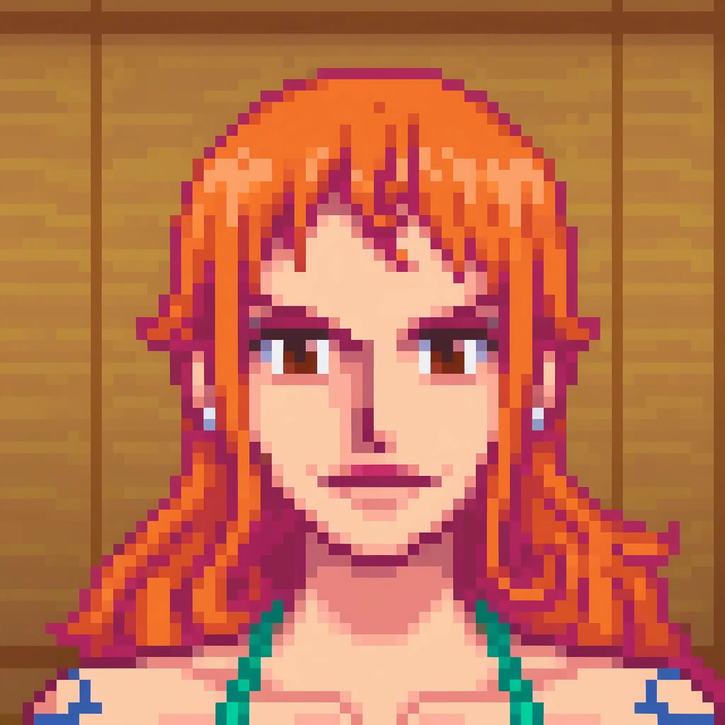 stardewxl,portrait,nami \(one piece\),tattoo,   <lora:stardew_valle_portraits_pony:1>