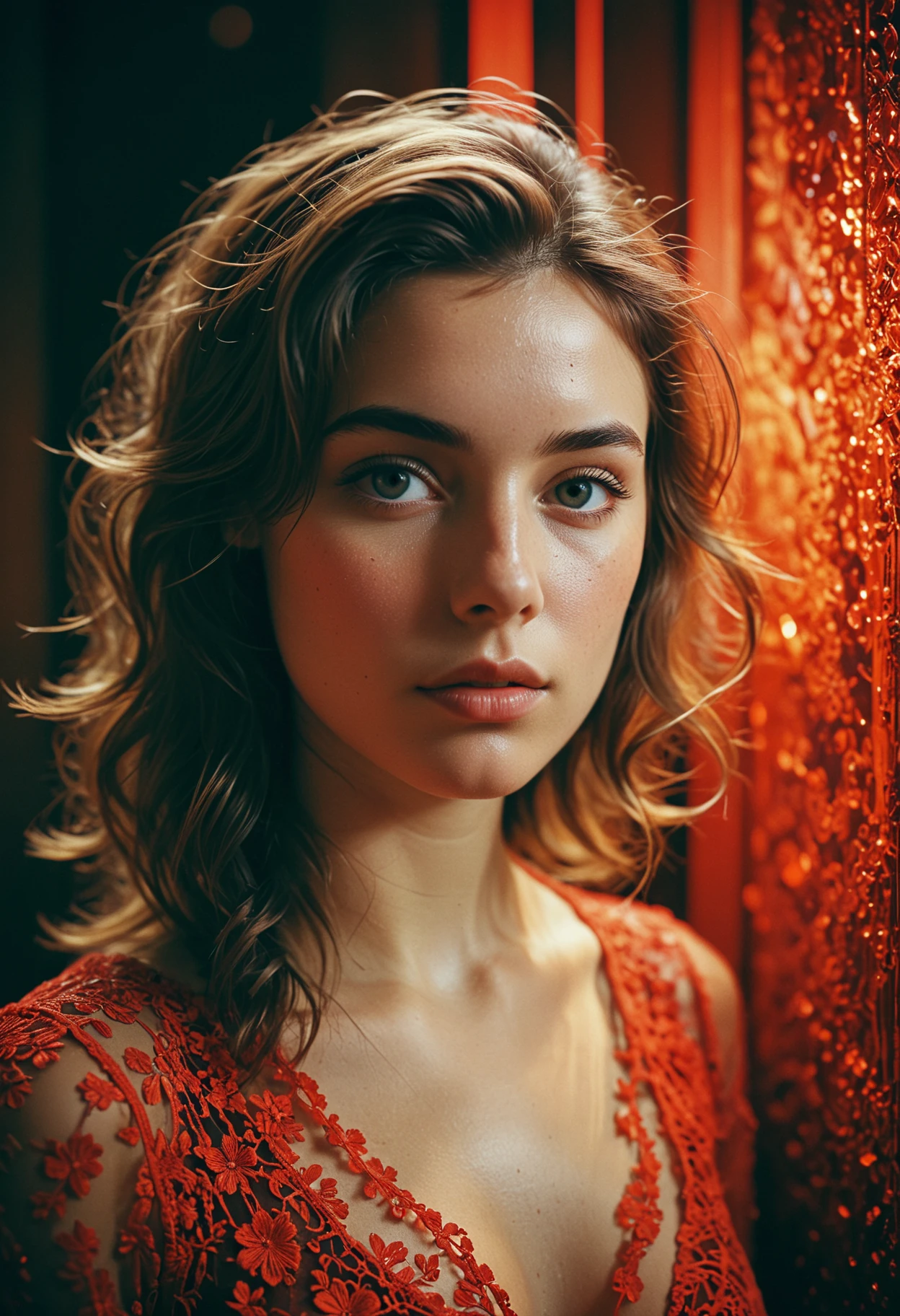 Engulfed By red, a portrait of a pretty french young woman, intricate detail, modern, 16k, digital art, artstation, cinematic lighting, vivid, professional 3d model analog film photo, a portrait of a pretty french young woman, faded film, desaturated, 35mm photo, grainy, vignette, vintage, Kodachrome, Lomography, stained, highly detailed, found footage . octane render, highly detailed, volumetric, dramatic lighting