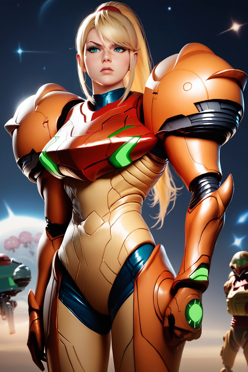 score_9, score_8_up, score_7_up, masterpiece, high quality
<lora:Samus AranPonyLora:1> 1girl, long hair, ponytail, bangs, power suit (metroid), cowboy shot, annoyed
on a spaceship, repair bay, soldiers, spaceshuttle