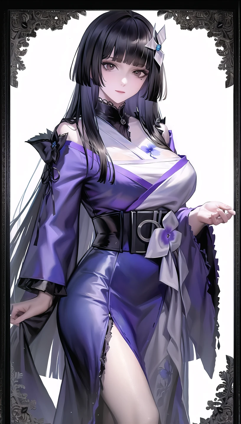 hair flower, mole under eye,very long hair,
outfit-sumire kimono,
lady,mature female, cowboy shot,
(white background,simple background:1.18),
highres,official art,original,masterpiece,best quality,
(huge breasts:0.8),
<lora:Sumire1:0.8>