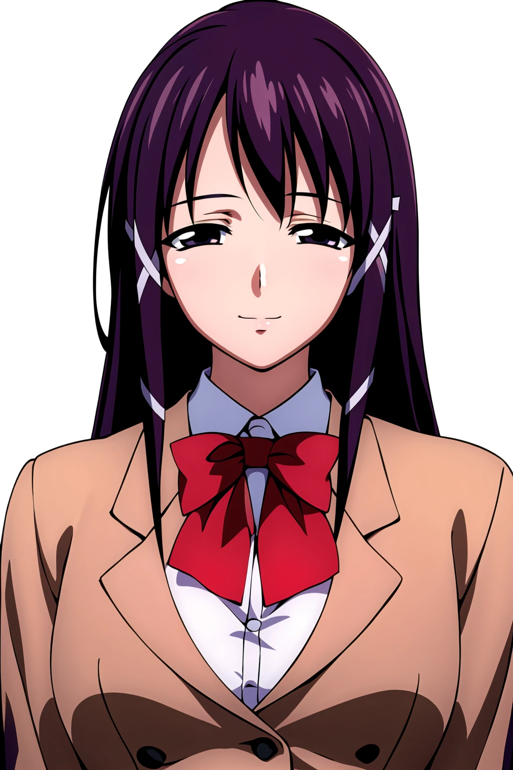 Simple White Background,
dynamic pose,standing at attention,
brown_jacket,Green_pleated_skirt,school uniform,red bowtie,
<lora:Mikako_Satsukitane_LostProperty-KK77-V2:0.7>,
black eyes,purple_hair,Bangs,Long_hair,
<lora:Oda_Non_Style-KK77-V2:0.3>,<lora:more_details:0.1>,<lora:Mikako_Satsukitane_Heaven-KK77-V1:0.3>,
1 girl, 20yo,Young female,Beautiful long legs,Beautiful body,
Beautiful Nose,Beautiful character design, perfect eyes, perfect face,expressive eyes,perfect balance,
looking at viewer,(Focus on her face),closed mouth, (innocent_big_eyes:1.0),(Light_Smile:0.3),
official art,extremely detailed CG unity 8k wallpaper, perfect lighting,Colorful, Bright_Front_face_Lighting,White skin,
(masterpiece:1.0),(best_quality:1.0), ultra high res,4K,ultra-detailed,
photography, 8K, HDR, highres, absurdres:1.2, Kodak portra 400, film grain, blurry background, bokeh:1.2, lens flare, (vibrant_color:1.2),professional photograph,
(Beautiful,large_Breasts:1.4), (beautiful_face:1.5),(narrow_waist),