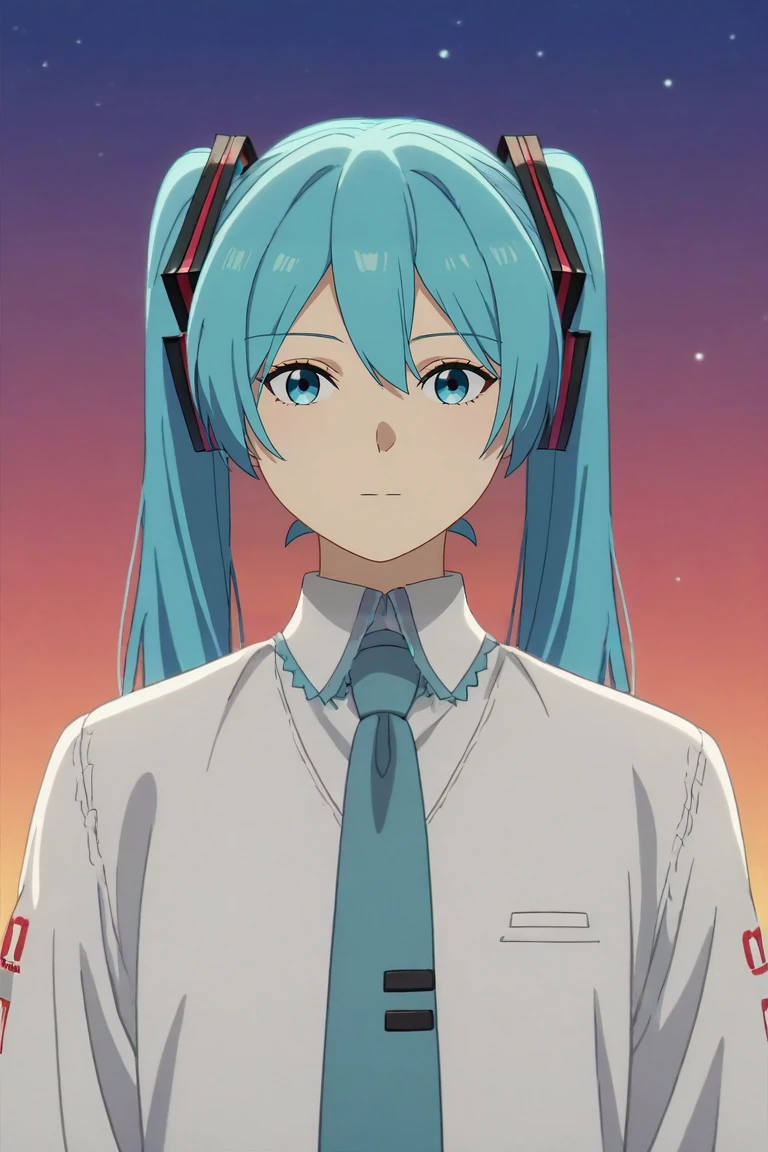 score_9, score_8_up, score_7_up, source_anime, rating_safe, intricate details, anime screencap, , official style, looking at viewer, , depth of field, 1girl, hatsune miku, blue eyes, blue hair, solo, Space opera, <lora:sousou_no_frieren_style_pony:0.76>, sousou_no_frieren_style, <lora:sdxl_lightning_8step_lora:1>