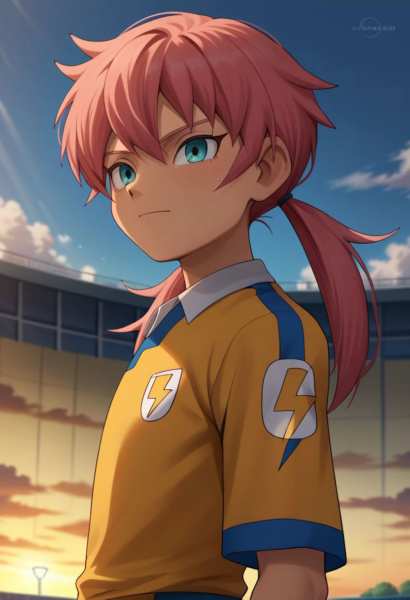 score_9, score_8_up, score_7_up, source_anime, highly detailed, 1boy, solo, male_focus, skinny, slender, cute, half body,
gabi_ina, male focus, 1boy, solo, raimon, raimon soccer uniform, twintails, soccer uniform, sportswear, pink hair, upper body, cloud, lightning bolt symbol, long hair, aqua eyes,