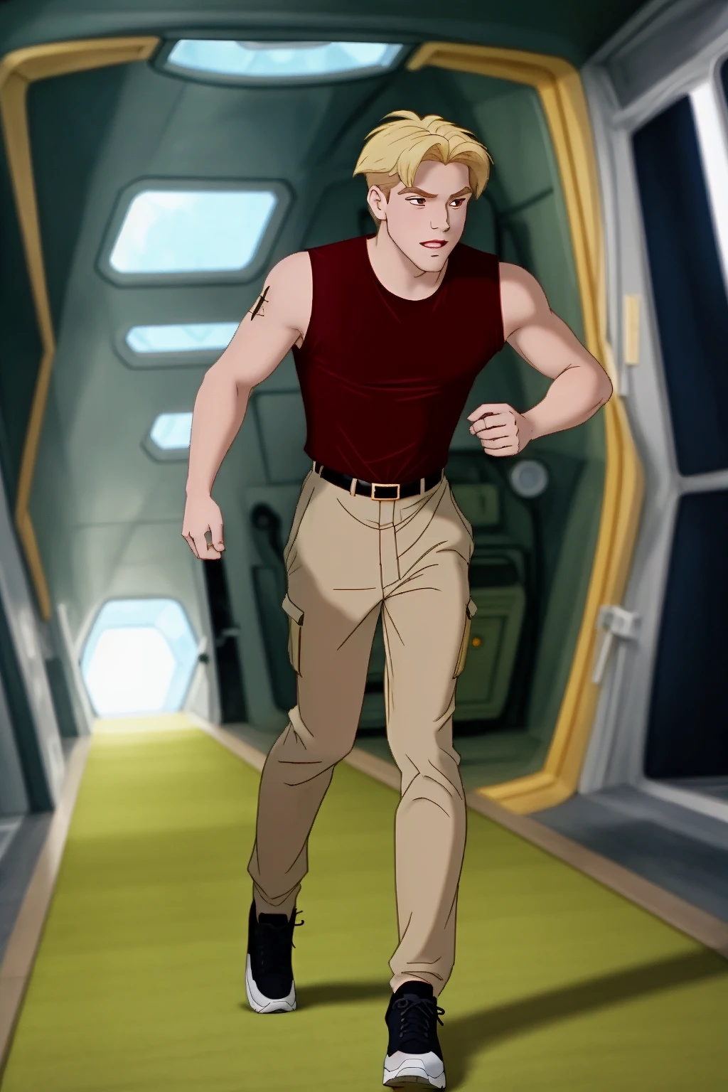 <lora:Cale-V2_HH-000020:0.8> c6l3,(disney style drawing),1boy, man,brown hair, looking at viewer<lora:DisneyRenV2:-0.00>
disneyrenaissance style, blonde hair, masterpiece,dynamic pose,running in hallway, full body shot, tank top, pants, belt
(location: spaceship)