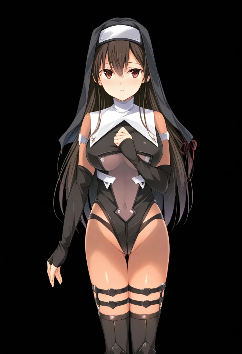 black hair, black eyes,(black bunny suit,bunny ears)