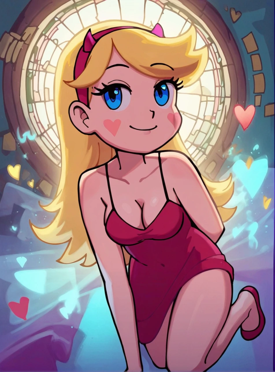 score_9, score_8_up, score_7_up,StaButty, a blonde white girl with a red headband,looking at viewer,highly detailed, intricate texture, cinematic lighting, vibrant colors, realistic,big breasts,masterpiece,blue eyes,best quality, 8k, detailed skin texture, beautiful detailed face, intricate details, ultra detailed, cinematic light, ultra high res, 8k uhd, delicate,thin,shirt,cleavage, young woman,laughting,sexy, Gorgeous princess,natural breasts, perfect anatomy,(heart shape tatoo on face:1.2), curvy, sexy, full body, shapely body,legs,cute,Harmonious,sun light,good eyes, <lora:StaButty_XL_Pony:0.8>