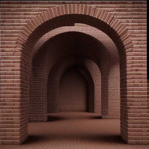 Wave-like brick textures, rounded brick columns, brick arches, curved brick walls.