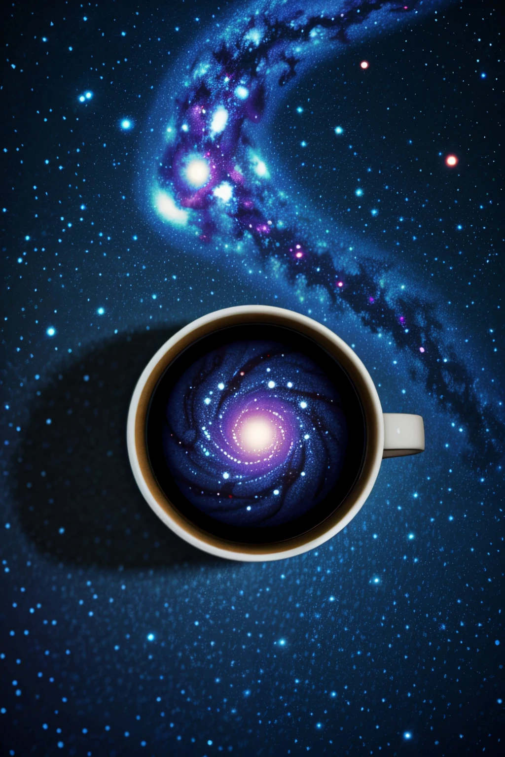 a galaxy in the cup, top view, cartoon