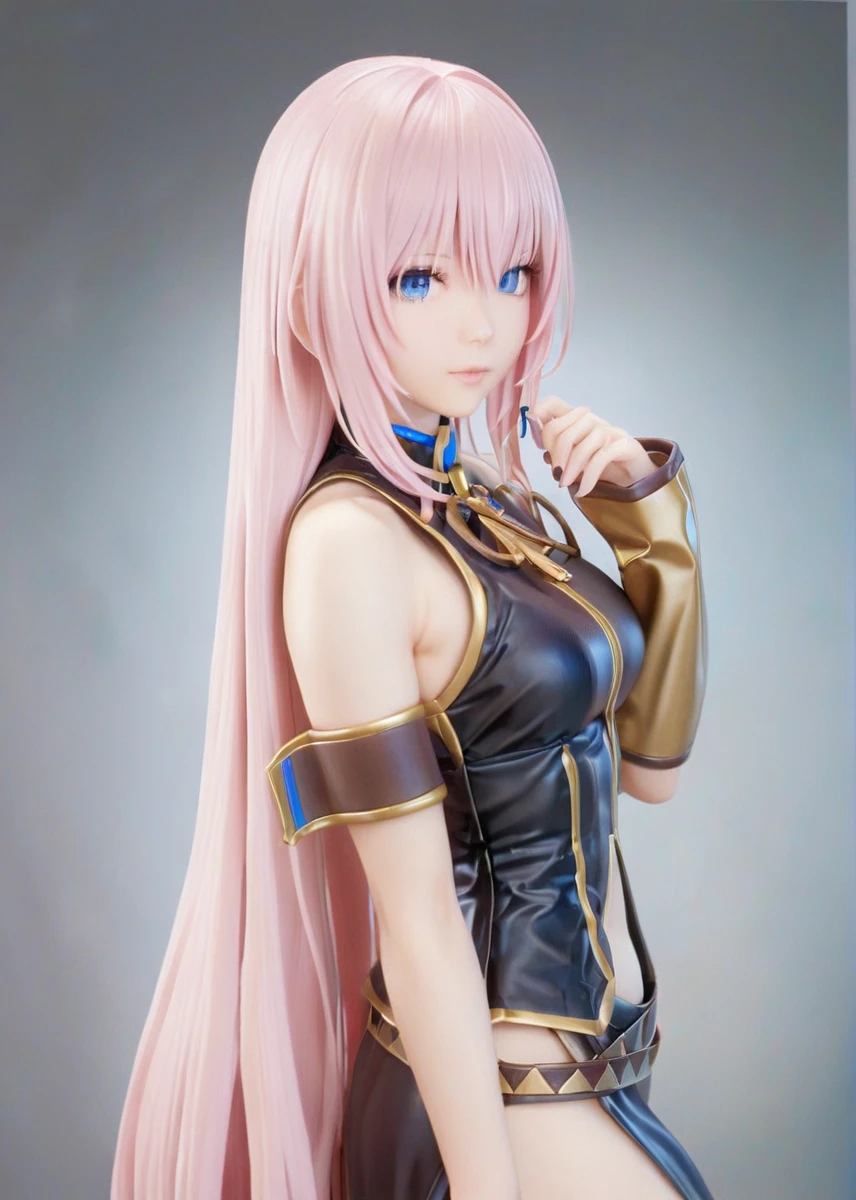 masterpiece, highly detailed, best quality, photography, realistic,1woman, megurine luka v2, very long hair, pink hair , blue eyes, , <lora:Megurine_Luka__XL_2:1>