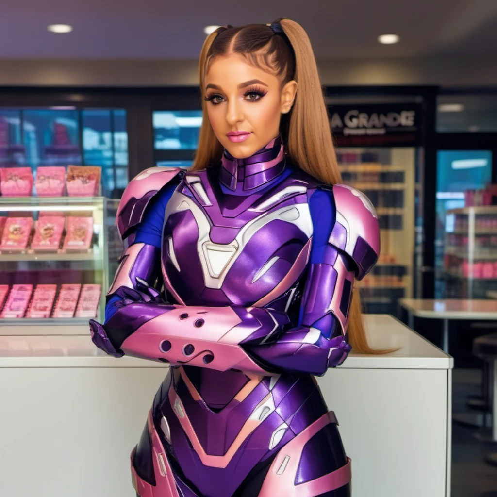 HDR photo of Ariana Grande in a pink and purple armor, candy store<lora:Mark49-1024:0.9> . High dynamic range, vivid, rich details, clear shadows and highlights, realistic, intense, enhanced contrast, highly detailed