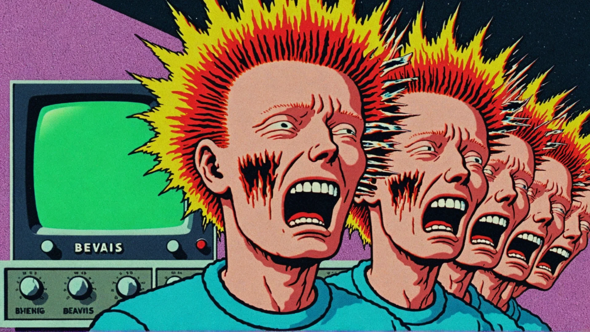 beavis on fire<lora:Glitch Aesthetic epoch 02:2> Glitch Aesthetic