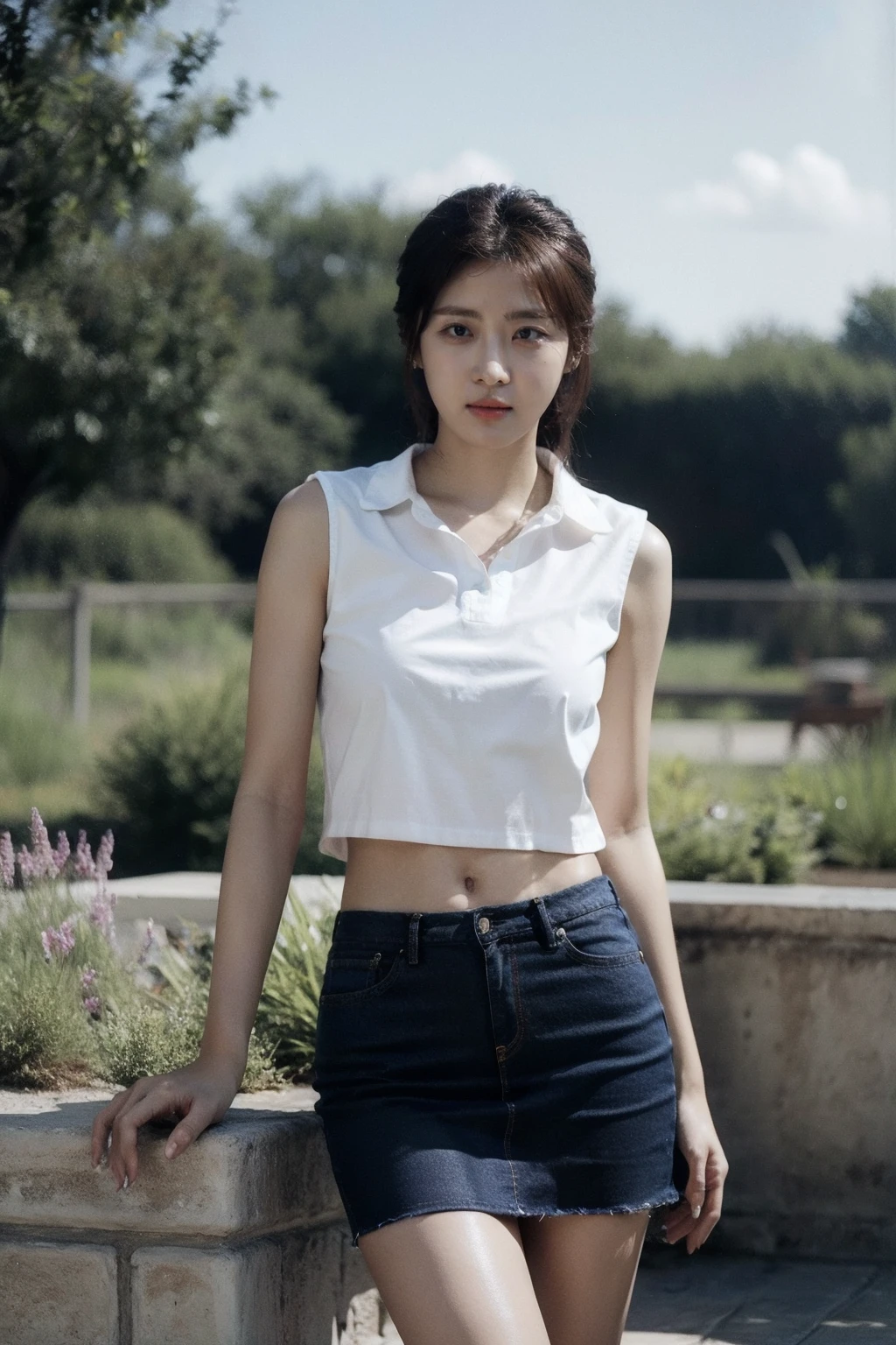 (realistic), (hyperrealism),best quality, masterpiece,ultra high res, (photorealistic:1.4),1girl,(looking at viewer:2), shop,
mini skirt, cutoff shirt, navel,
cowboy shot, <lora:makina69_hajiwon_v1.0:1>,