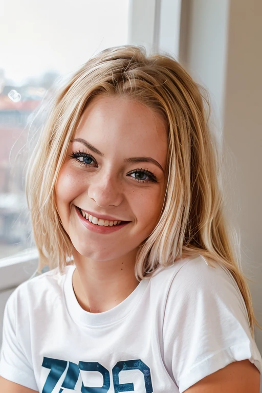 <lora:Ember:0.8>, full color portrait of a young woman, wearing a shirt, smile, natural light, RAW photo, subject, 8k uhd, dslr, soft lighting, high quality, film grain, Fujifilm XT3
