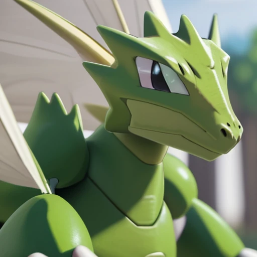 solo,( scyther:1.2), standing, portrait, pokemon (creature), no humans, focus on face, outdoors,( close up on face:1.2), dragon, <lora:Scyther_-_Pokemon:1>