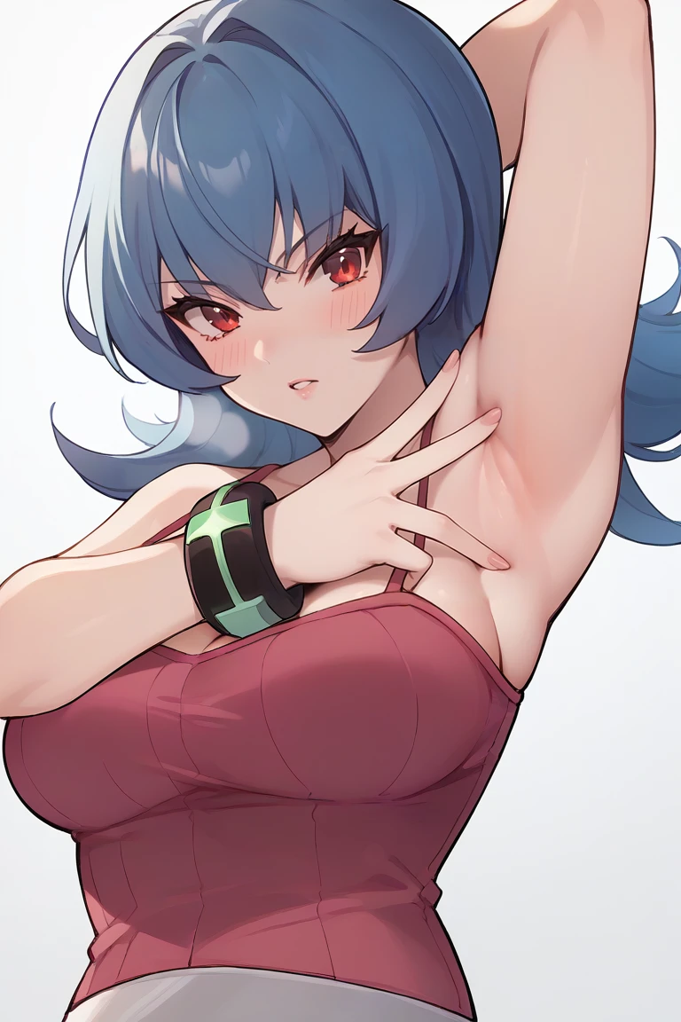 score_9, score_8_up, score_7_up, source_anime,
upper body, solo, 1girl, sexy female, tall female, breasts, <lora:sabrina-pdxl-nvwls-v1 novowels:1>, hgsssab, blue hair, medium hair, Red eyes, pink camisole, bare shoulders, cleavage, midriff, bracelet, belt, white pants,
<lora:SpreadArmpitV2-04:1>, spread armpit, (arm up, presenting armpit, fingers on own armpit:1.2), nose blush, heavy breathing,
random background