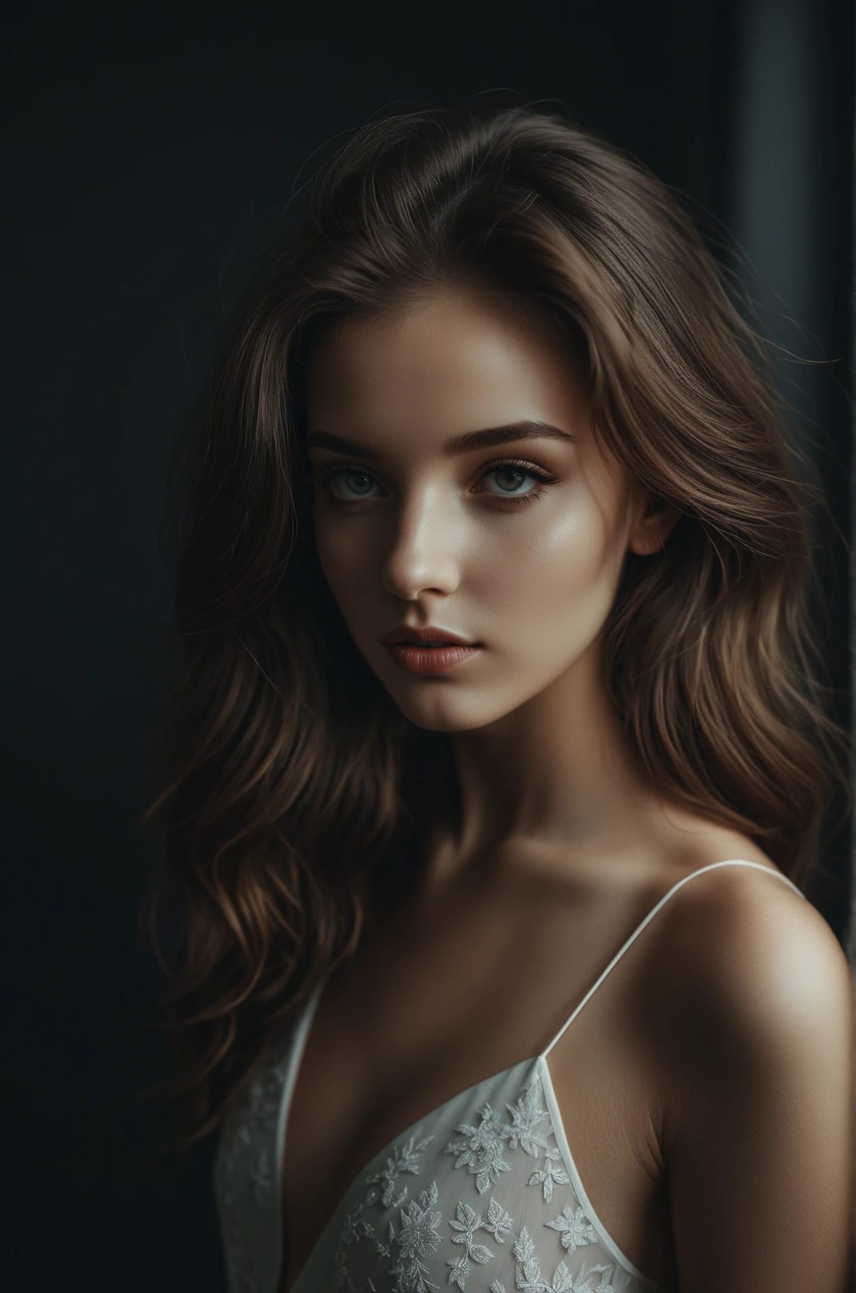 The most beautiful girl in the World, 24 years old, Studio Shooting, photo in the style of Alessio Albi, cinematic composition, cinematic lighting,