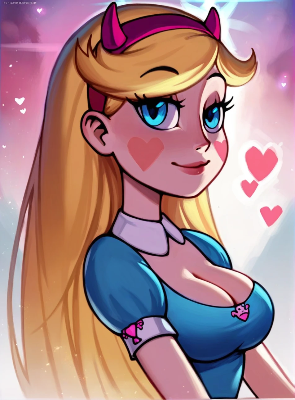 score_9, score_8_up, score_7_up,StaButty, a blonde white girl with a red headband,looking at viewer,highly detailed, intricate texture, cinematic lighting, vibrant colors, realistic,big breasts,masterpiece,blue eyes,best quality, 8k, detailed skin texture, beautiful detailed face, intricate details, ultra detailed, cinematic light, ultra high res, 8k uhd, delicate,thin,shirt,cleavage, young woman,laughting,sexy, Gorgeous princess,natural breasts, perfect anatomy,(heart shape tatoo on face:1.2), curvy, sexy, full body, shapely body,legs,cute,Harmonious,sun light,good eyes, <lora:StaButty_XL_Pony:0.8>