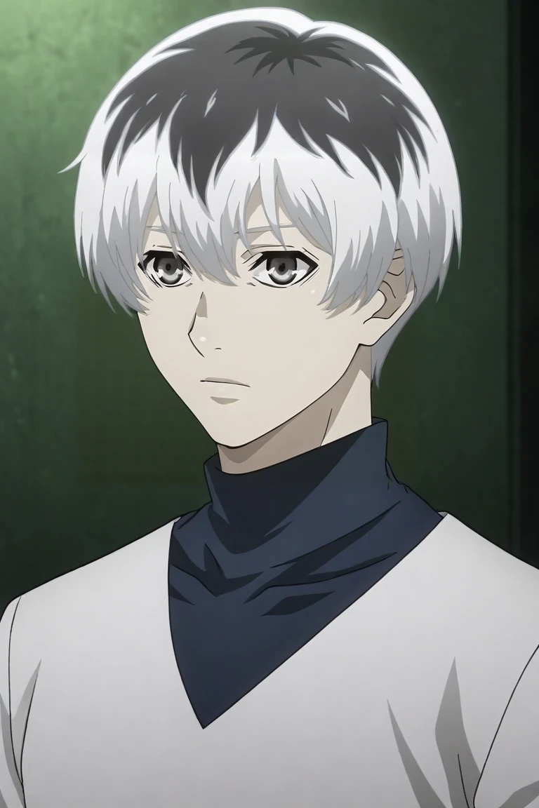 score_9, score_8_up, score_7_up, source_anime, rating_safe, intricate details, anime screencap, anime coloring, , , upper body, depth of field, 1boy, solo, male focus, <lora:ken_kaneki_pony:0.88>, ken_kaneki, white hair, grey eyes, short hair, hair between eyes, tokyo ghoul:re, sasaki haise, two-tone hair, grey hair, multicolored hair, , sci-fi, , <lora:sdxl_lightning_8step_lora:1>