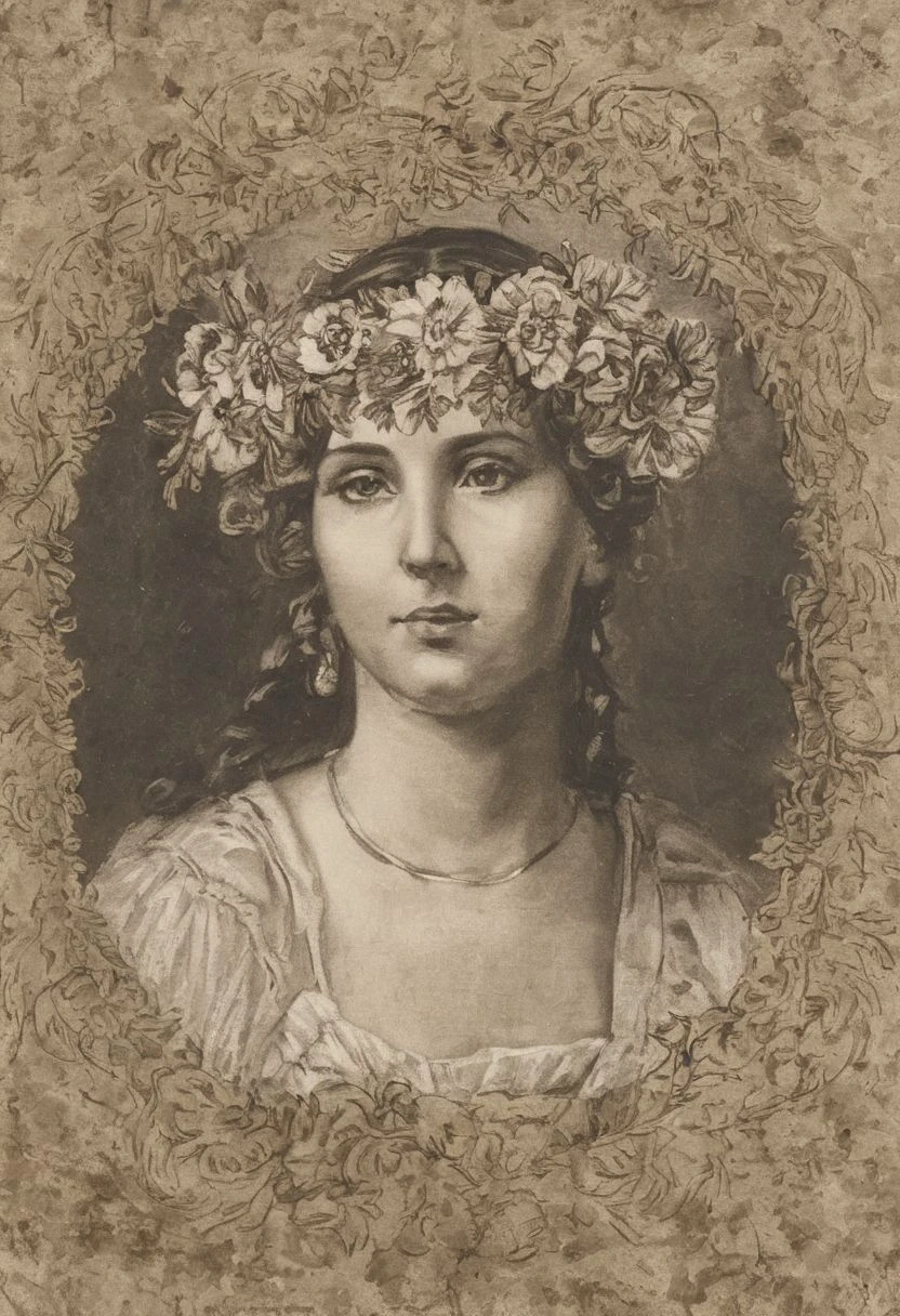 greek noblewoman portrait with floral wreath