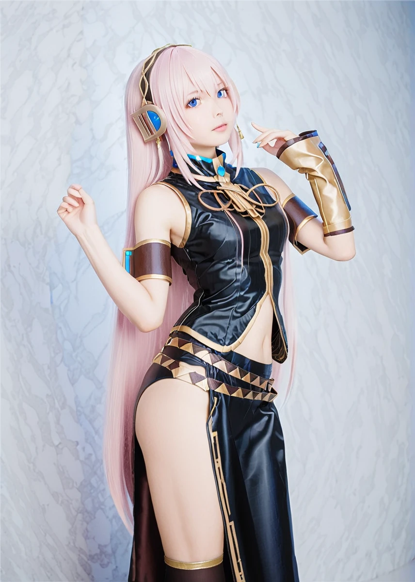 masterpiece, highly detailed, best quality, 1woman, megurine luka v2, very long hair, pink hair , blue eyes, <lora:Megurine_Luka__XL_2:1>