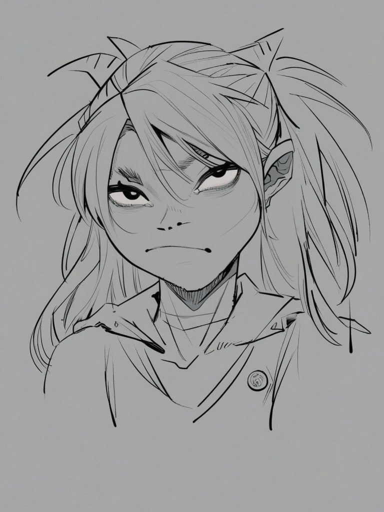 score_9, score_8_up, score_7_up, score_6_up, score_5_up, score_4_up, 1girl, in hewlls artstyle, Asuka Langley, plug suit, looking at viewer, upper body, simple background, greyscale, monochrome,, <lora:Jamie_Hewlett_GorillazTank_Girl_Style_Pony-000007:0.9>